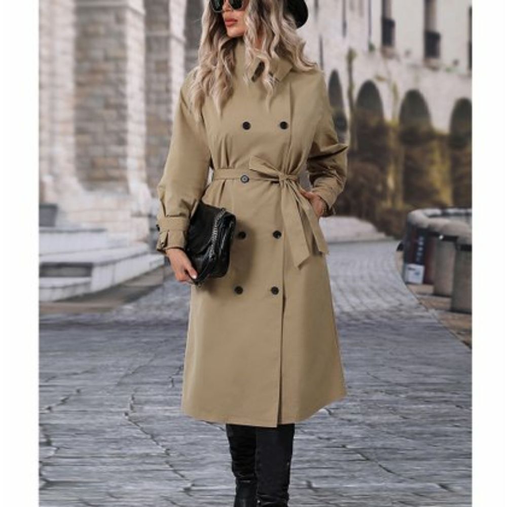 Lapentry Khaki Double-Breasted Trench Coat sz Lg